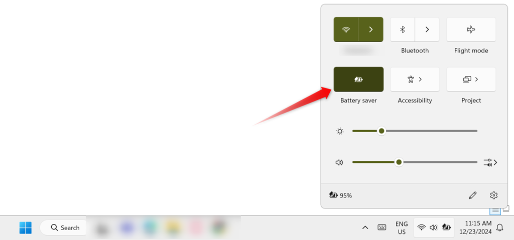 2 turning on power saver from the system tray