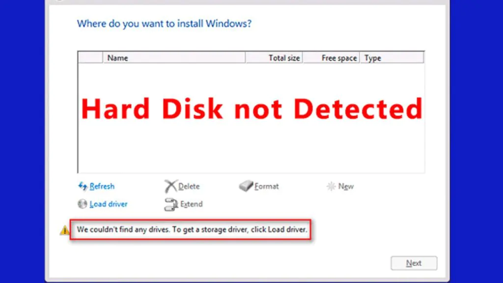 Hard disk not detected