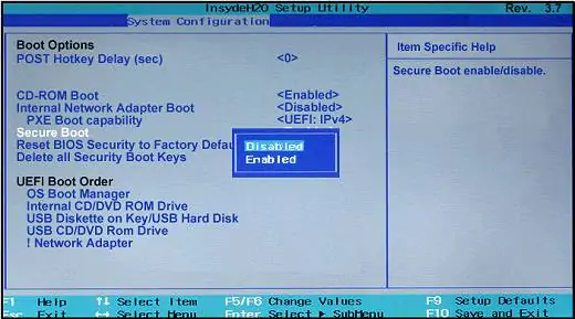secure boot disable
