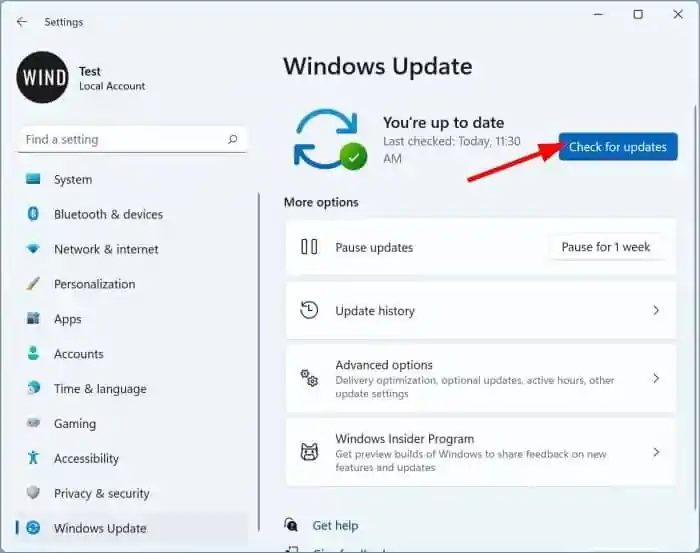 windows 11 update menu