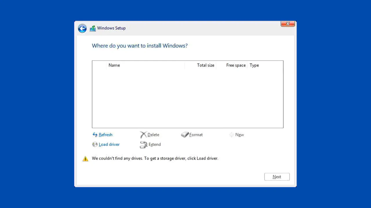 Cannot find drives when installing Windows 1110