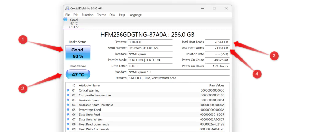 1 checking the health of an ssd using the crystaldiskinfo app on windows