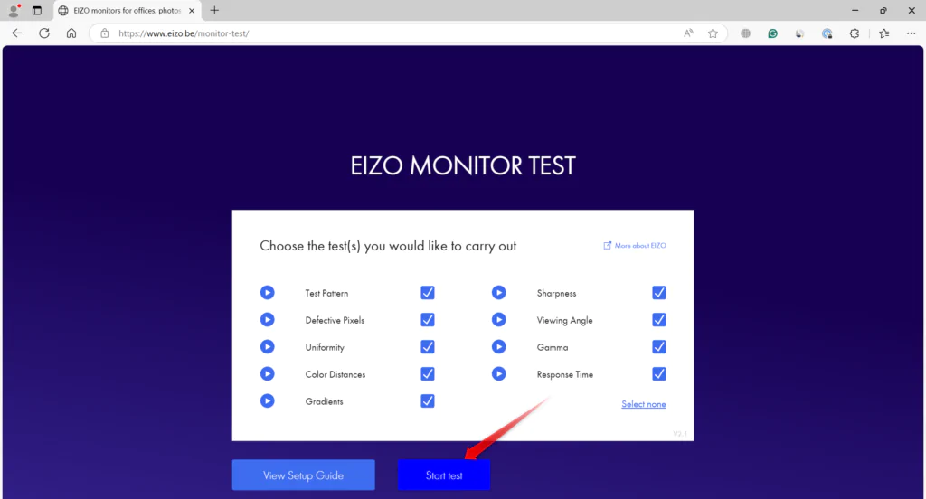 2 running the eizo monitor test