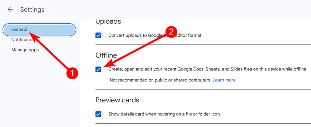 offline check google drive