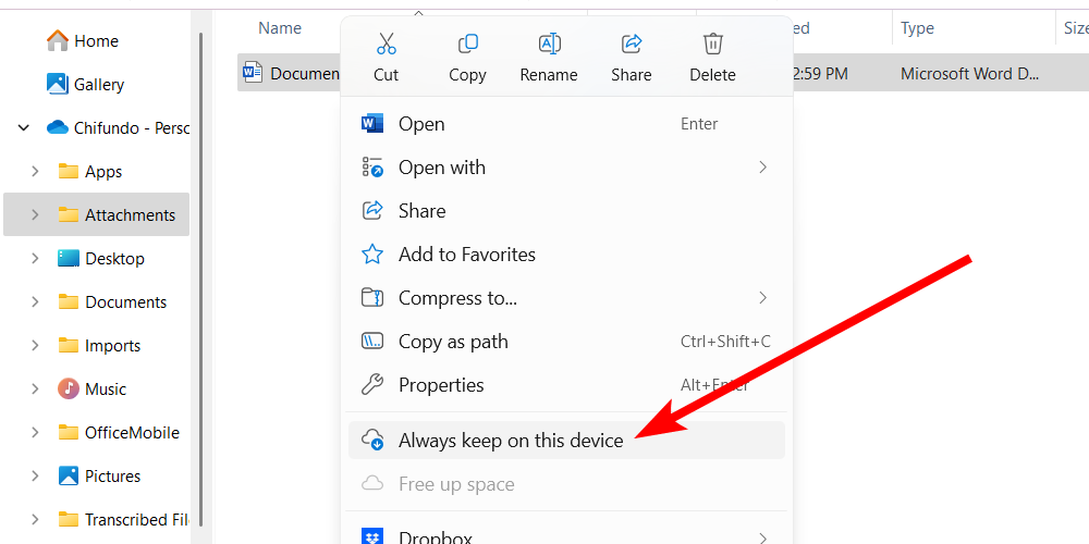 onedrive make file available offline windows