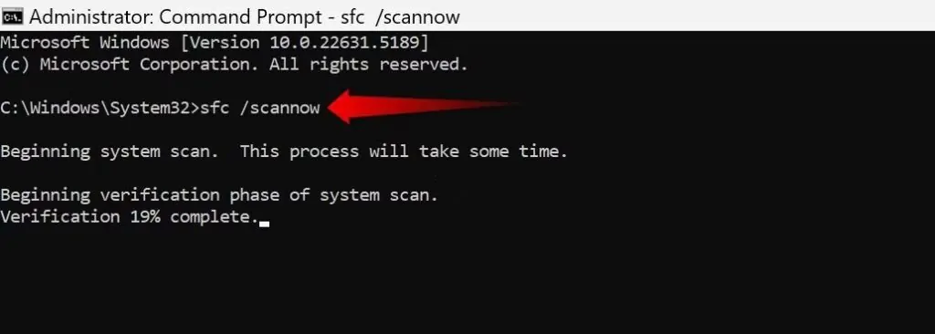 imgi 2 1 running the sfc scan in command prompt